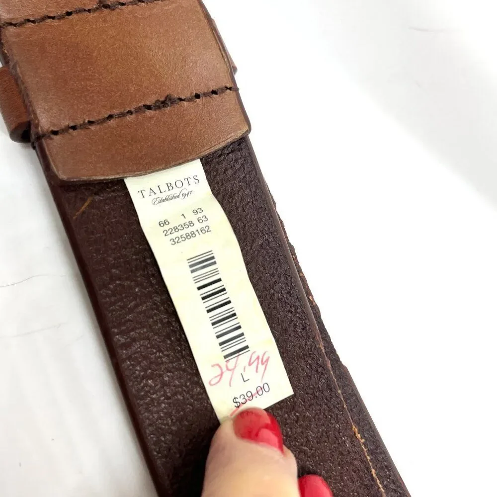 TALBOTS LEATHER BELT Brown Genuine Leather Silver Oval Buckle Large USA